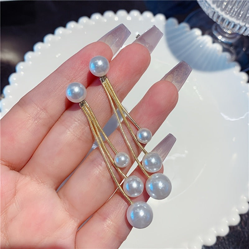 Elegant Long Tassel Imitation Pearl Earrings - Women's Gold Alloy Design, Suitable for Casual Wear or Special Occasions, Novelty Earrings