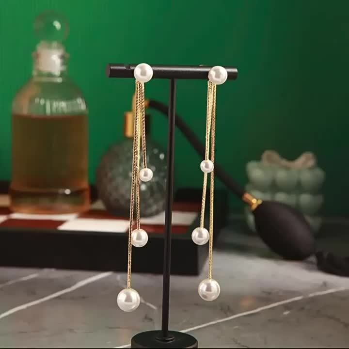 Elegant Long Tassel Imitation Pearl Earrings - Women's Gold Alloy Design, Suitable for Casual Wear or Special Occasions, Novelty Earrings