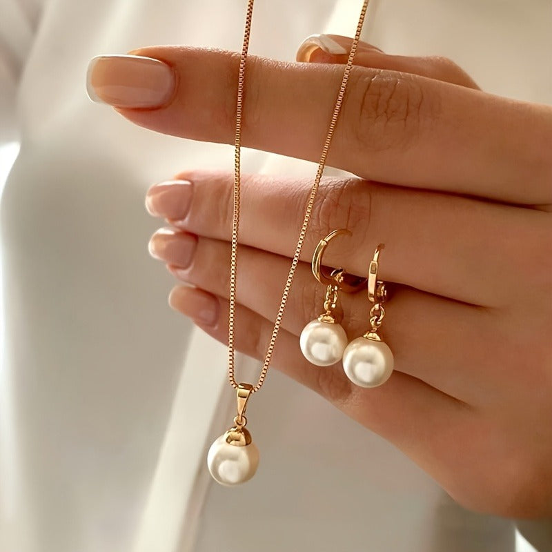 Elegant Faux Pearl Jewelry Set - Matching Necklace, Earrings & Ring for Women, Perfect for Birthdays, Christmas & Special Occasions, Ideal Gift for Family & Friends, Birthdays Gift|Classy Accessory|Durable Alloy, Pearl Jewelry Set