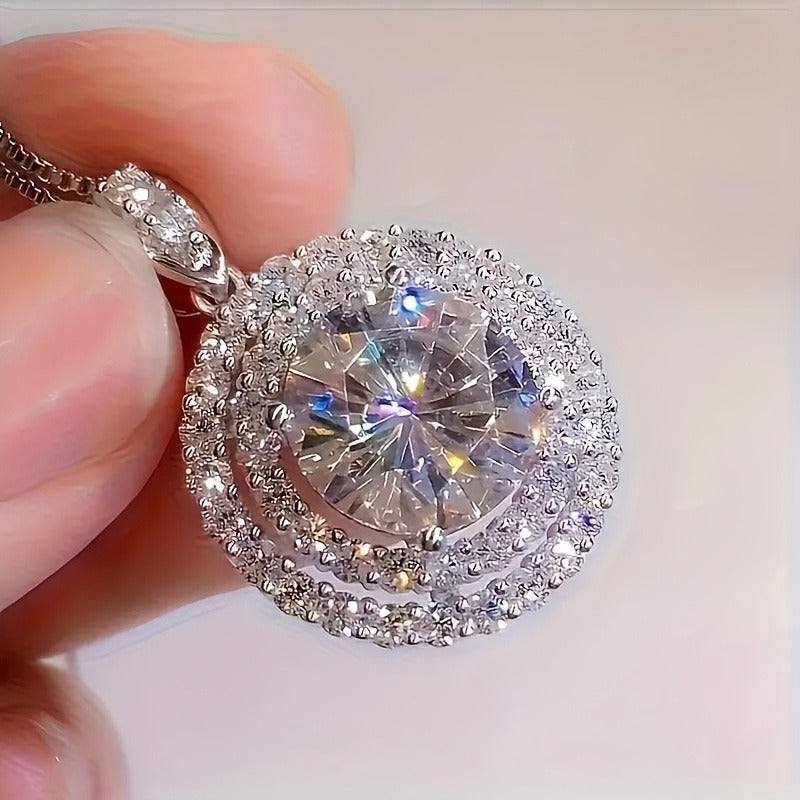 925 Silver 5 Carat Moissanite Necklace Fashionable And Versatile, Suitable For Engagement Wedding Bridesmaid, Daily Wear, Party Gathering Banquet, Birthday Anniversary Gift Valentine'S Day, New Year'S Gift