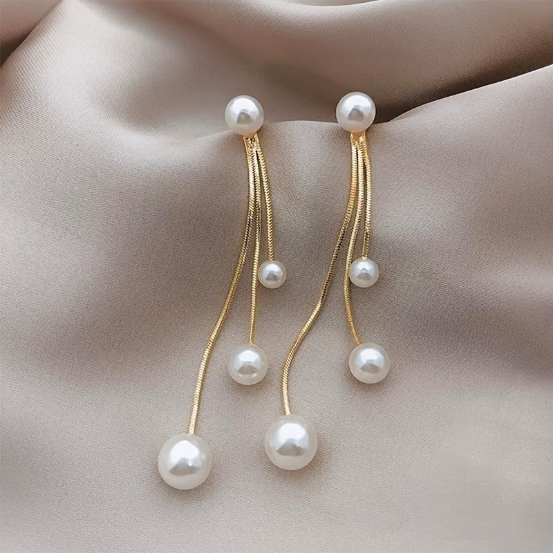 Elegant Long Tassel Imitation Pearl Earrings - Women's Gold Alloy Design, Suitable for Casual Wear or Special Occasions, Novelty Earrings