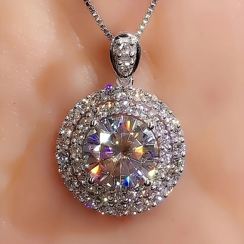 925 Silver 5 Carat Moissanite Necklace Fashionable And Versatile, Suitable For Engagement Wedding Bridesmaid, Daily Wear, Party Gathering Banquet, Birthday Anniversary Gift Valentine'S Day, New Year'S Gift