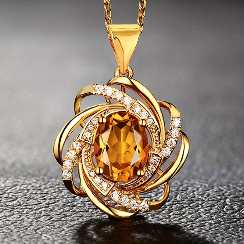 1 Pcs Exquisite Spiral Flower Pendant Necklace - Elegant, Fashionable, Ideal for Valentine's Day, Wedding, Bridal Jewelry Gift