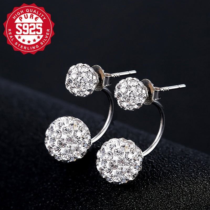 Pair Pack, S925 Silver, Women's Fashion Ball Earrings, Flashball Studs, Hanging Style, Half-Wrapped, Blingbling, Shiny, Daily Versatile, Suitable for Parties and Banquets, Low Allergy