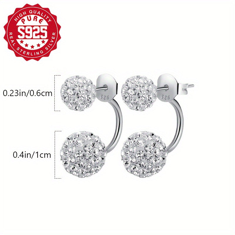 Pair Pack, S925 Silver, Women's Fashion Ball Earrings, Flashball Studs, Hanging Style, Half-Wrapped, Blingbling, Shiny, Daily Versatile, Suitable for Parties and Banquets, Low Allergy