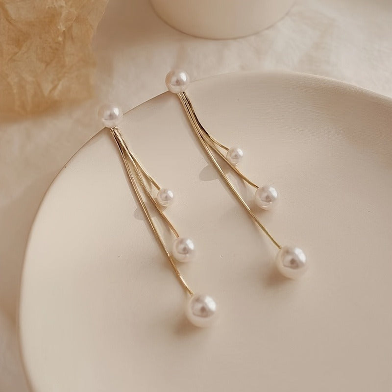 Elegant Long Tassel Imitation Pearl Earrings - Women's Gold Alloy Design, Suitable for Casual Wear or Special Occasions, Novelty Earrings
