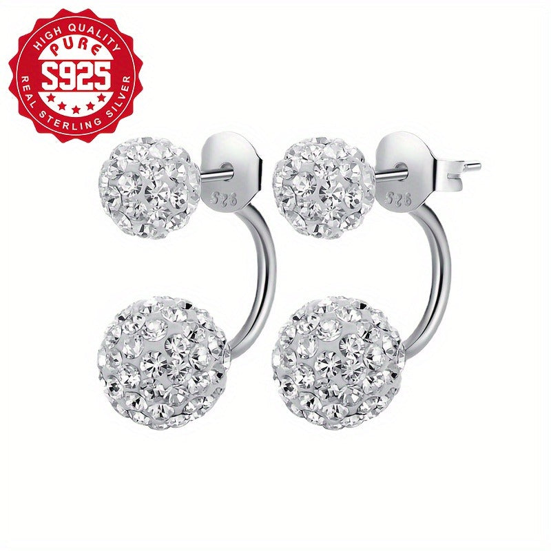 Pair Pack, S925 Silver, Women's Fashion Ball Earrings, Flashball Studs, Hanging Style, Half-Wrapped, Blingbling, Shiny, Daily Versatile, Suitable for Parties and Banquets, Low Allergy