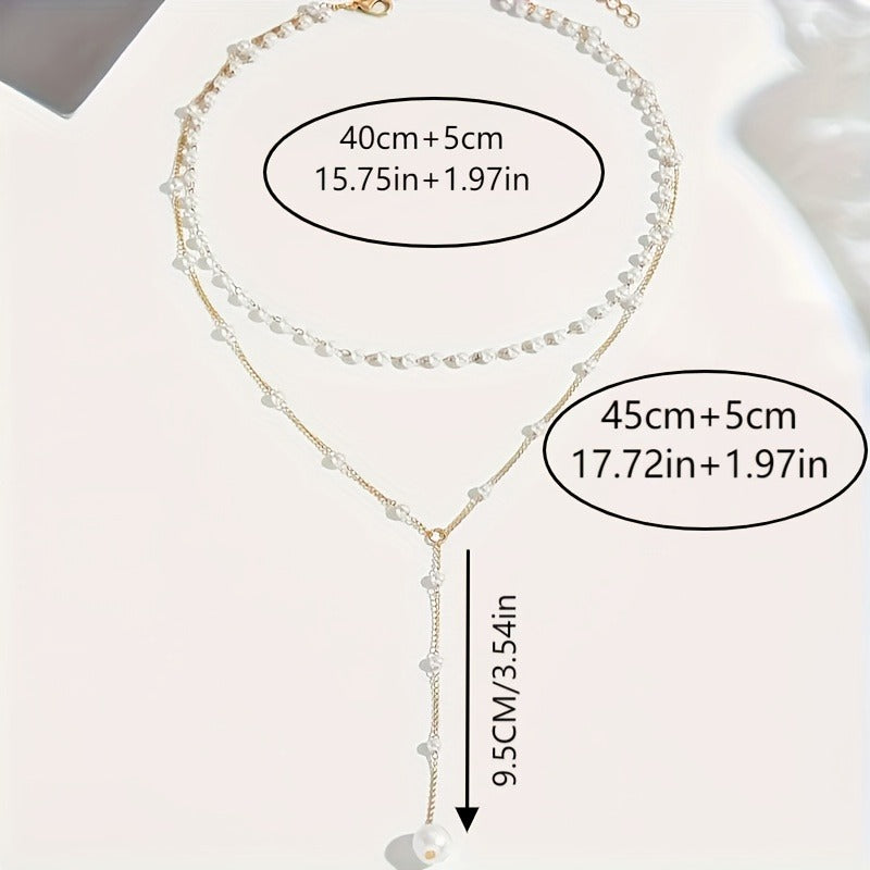 Versatile Y-Shape Necklace - Elegant Layered Faux Pearl Accents, Sexy Tassel Pendant, Iron Chain, No Plating - Daily Wear & Parties