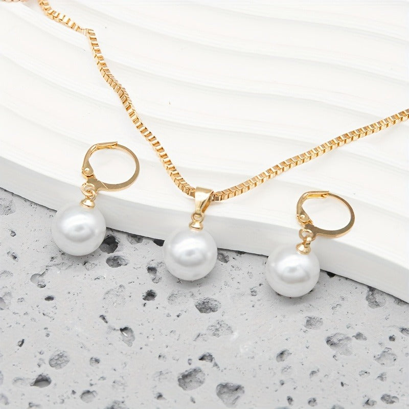 Elegant Faux Pearl Jewelry Set - Matching Necklace, Earrings & Ring for Women, Perfect for Birthdays, Christmas & Special Occasions, Ideal Gift for Family & Friends, Birthdays Gift|Classy Accessory|Durable Alloy, Pearl Jewelry Set
