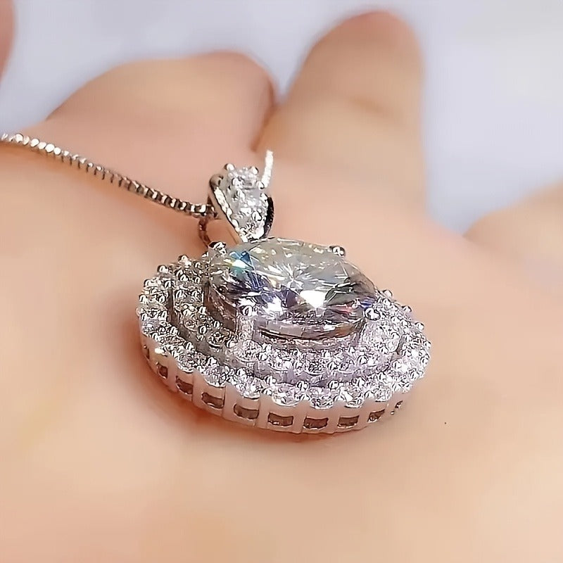 925 Silver 5 Carat Moissanite Necklace Fashionable And Versatile, Suitable For Engagement Wedding Bridesmaid, Daily Wear, Party Gathering Banquet, Birthday Anniversary Gift Valentine'S Day, New Year'S Gift