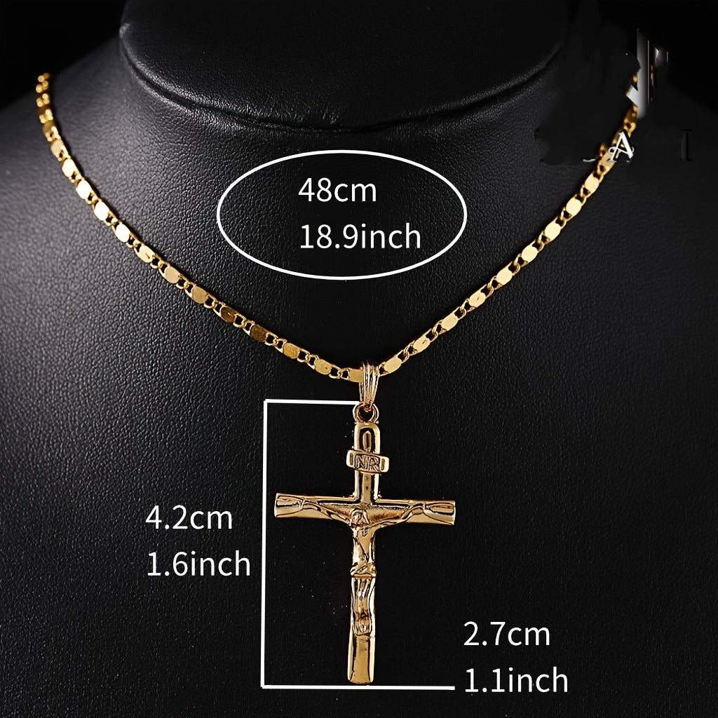 A Vintage Metal-Style Pendant Necklace Featuring The Crucifixion of Jesus, Suitable for Both Men And Women with Religious Elements.