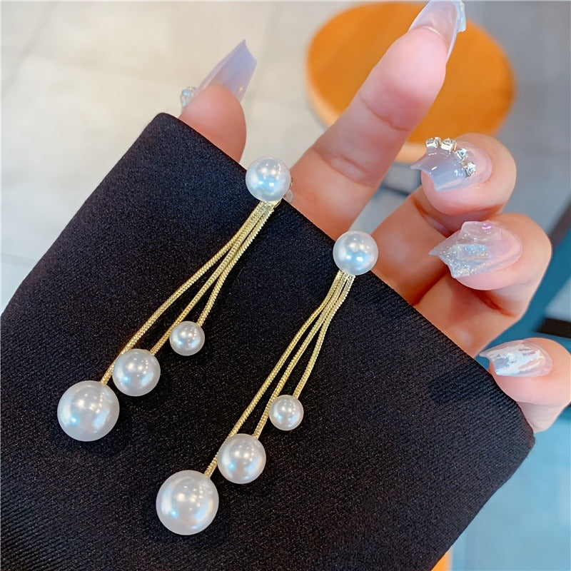 Elegant Long Tassel Imitation Pearl Earrings - Women's Gold Alloy Design, Suitable for Casual Wear or Special Occasions, Novelty Earrings