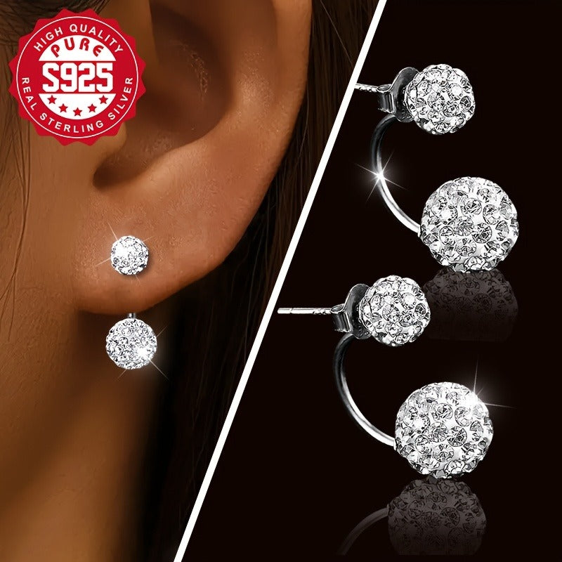 Pair Pack, S925 Silver, Women's Fashion Ball Earrings, Flashball Studs, Hanging Style, Half-Wrapped, Blingbling, Shiny, Daily Versatile, Suitable for Parties and Banquets, Low Allergy