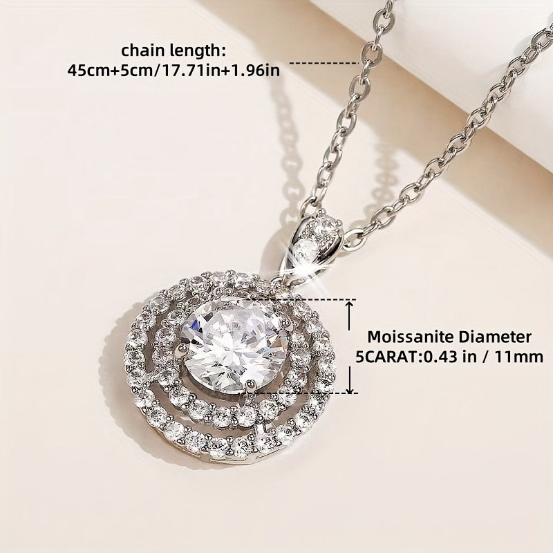 925 Silver 5 Carat Moissanite Necklace Fashionable And Versatile, Suitable For Engagement Wedding Bridesmaid, Daily Wear, Party Gathering Banquet, Birthday Anniversary Gift Valentine'S Day, New Year'S Gift