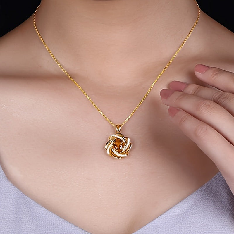 1 Pcs Exquisite Spiral Flower Pendant Necklace - Elegant, Fashionable, Ideal for Valentine's Day, Wedding, Bridal Jewelry Gift