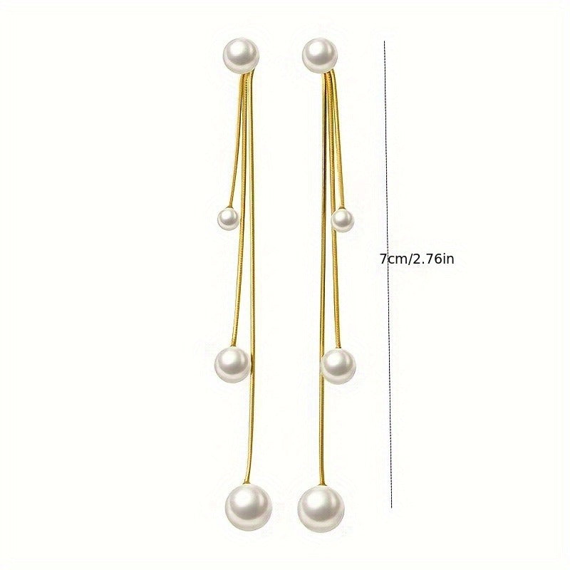 Elegant Long Tassel Imitation Pearl Earrings - Women's Gold Alloy Design, Suitable for Casual Wear or Special Occasions, Novelty Earrings