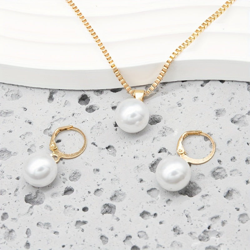 Elegant Faux Pearl Jewelry Set - Matching Necklace, Earrings & Ring for Women, Perfect for Birthdays, Christmas & Special Occasions, Ideal Gift for Family & Friends, Birthdays Gift|Classy Accessory|Durable Alloy, Pearl Jewelry Set