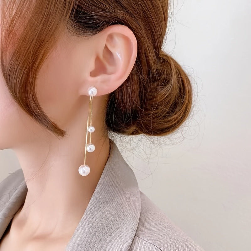 Elegant Long Tassel Imitation Pearl Earrings - Women's Gold Alloy Design, Suitable for Casual Wear or Special Occasions, Novelty Earrings