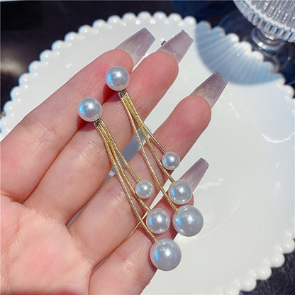 Elegant Long Tassel Imitation Pearl Earrings - Women's Gold Alloy Design, Suitable for Casual Wear or Special Occasions, Novelty Earrings