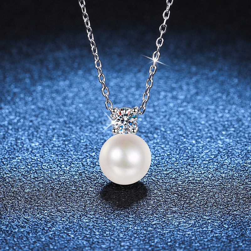 925 Sterling Silver 0.5 Carat Moissanite Pearl Necklace – Elegant and Stylish Gift for Men and Women