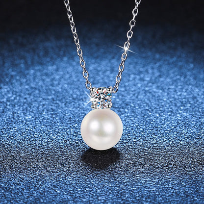 925 Sterling Silver 0.5 Carat Moissanite Pearl Necklace – Elegant and Stylish Gift for Men and Women