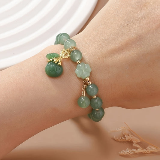 Lucky Money Bag Green Elegant Glass Bead Bracelet - Perfect for Daily Wear or as a Gift