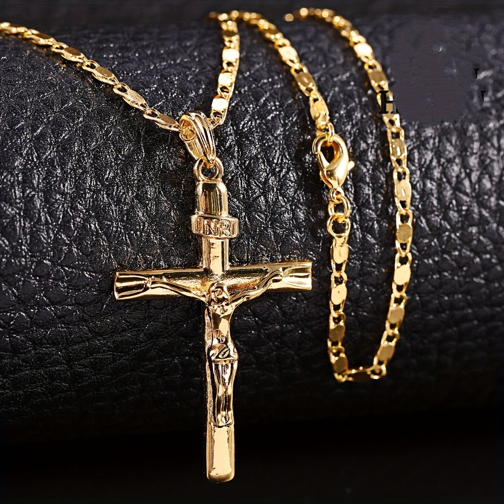 A Vintage Metal-Style Pendant Necklace Featuring The Crucifixion of Jesus, Suitable for Both Men And Women with Religious Elements.