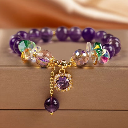 Vintage Elegant Amethyst Bead Bracelet Fashion Jewelry for Women, Ideal for Daily Wear And Gift-Giving