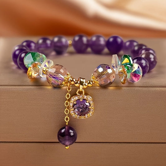 Vintage Elegant Amethyst Bead Bracelet Fashion Jewelry for Women, Ideal for Daily Wear And Gift-Giving
