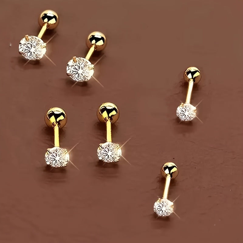 Elegant Mini Stud Earrings - Stainless Steel, Synthetic Cubic Zirconia, Hypoallergenic Cartilage Piercing Jewelry for Men, Ideal Christmas Gift