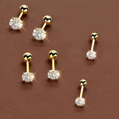 Elegant Mini Stud Earrings - Stainless Steel, Synthetic Cubic Zirconia, Hypoallergenic Cartilage Piercing Jewelry for Men, Ideal Christmas Gift