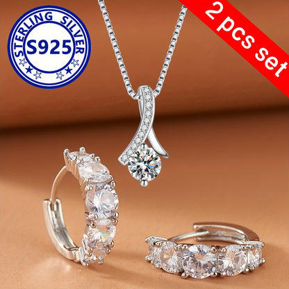 Elegant 925 Sterling Silver Jewelry Set, Synthetic Zirconia Pendant Necklace and Ring Earrings, Sexy Boho Style, Daily & Gift Occasion, All-Season, 2.6g - Ideal for Birthday, Christmas Gifts
