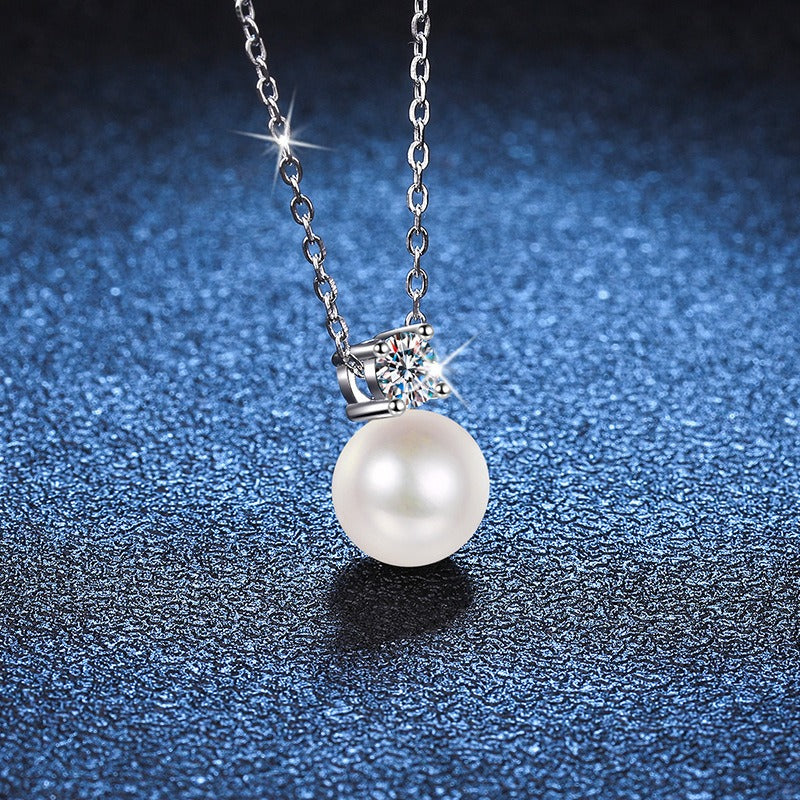 925 Sterling Silver 0.5 Carat Moissanite Pearl Necklace – Elegant and Stylish Gift for Men and Women