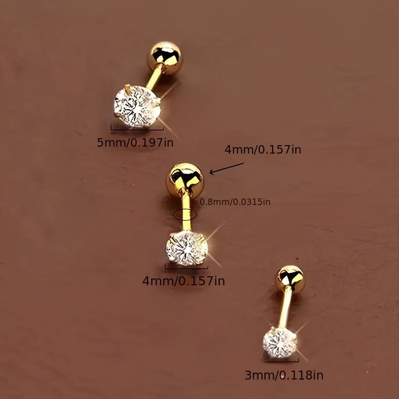 Elegant Mini Stud Earrings - Stainless Steel, Synthetic Cubic Zirconia, Hypoallergenic Cartilage Piercing Jewelry for Men, Ideal Christmas Gift