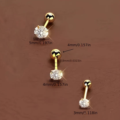 Elegant Mini Stud Earrings - Stainless Steel, Synthetic Cubic Zirconia, Hypoallergenic Cartilage Piercing Jewelry for Men, Ideal Christmas Gift