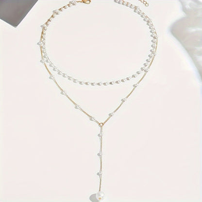 Versatile Y-Shape Necklace - Elegant Layered Faux Pearl Accents, Sexy Tassel Pendant, Iron Chain, No Plating - Daily Wear & Parties