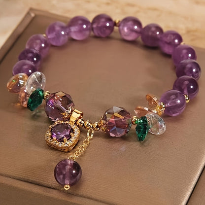 Classic Amethyst Beaded Bracelet with Cubic Zirconia, Uncoated Fashion Jewelry for Women - Perfect for Everyday Wear and Gift Giving