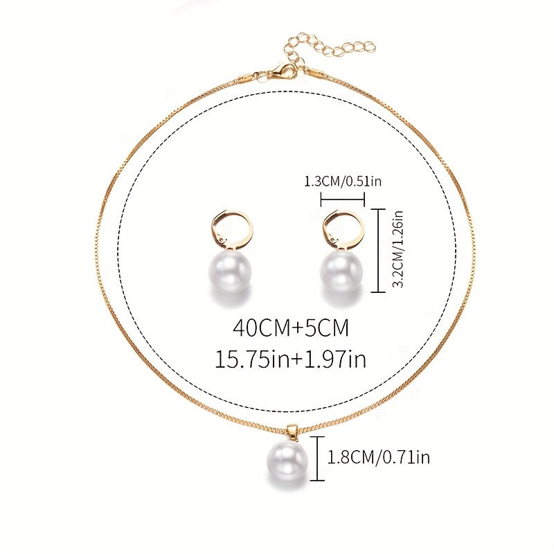 Elegant Faux Pearl Jewelry Set - Matching Necklace, Earrings & Ring for Women, Perfect for Birthdays, Christmas & Special Occasions, Ideal Gift for Family & Friends, Birthdays Gift|Classy Accessory|Durable Alloy, Pearl Jewelry Set