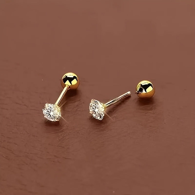 Elegant Mini Stud Earrings - Stainless Steel, Synthetic Cubic Zirconia, Hypoallergenic Cartilage Piercing Jewelry for Men, Ideal Christmas Gift