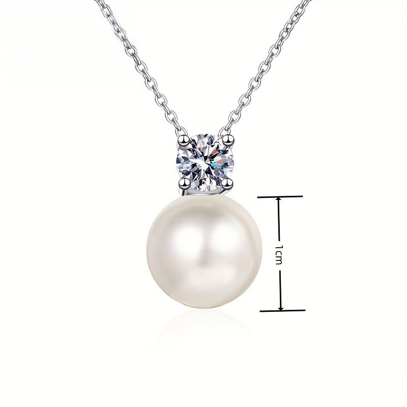 925 Sterling Silver 0.5 Carat Moissanite Pearl Necklace – Elegant and Stylish Gift for Men and Women