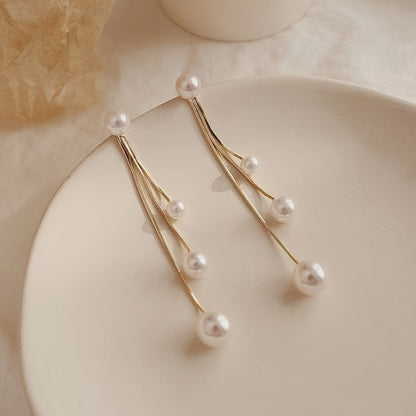 Elegant Long Tassel Imitation Pearl Earrings - Women's Gold Alloy Design, Suitable for Casual Wear or Special Occasions, Novelty Earrings