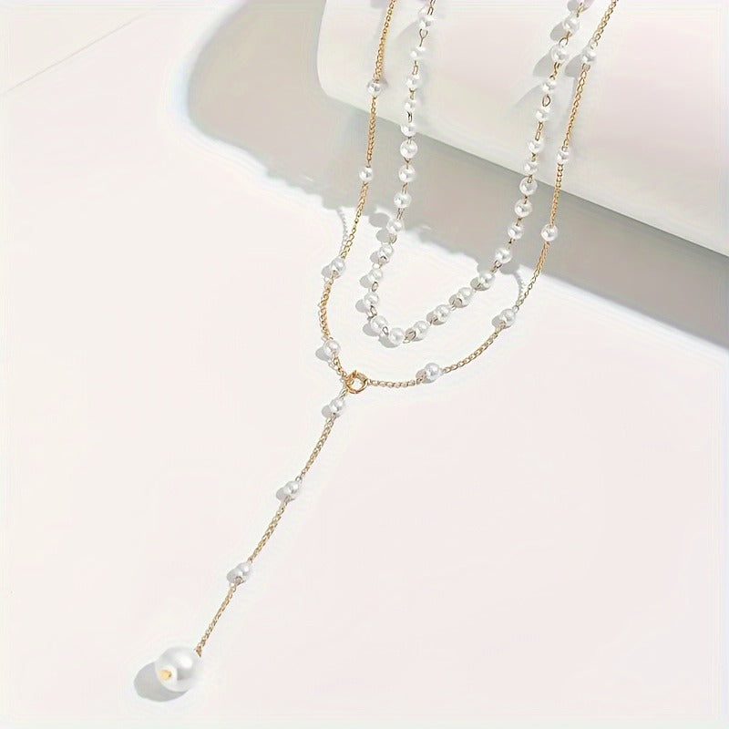 Versatile Y-Shape Necklace - Elegant Layered Faux Pearl Accents, Sexy Tassel Pendant, Iron Chain, No Plating - Daily Wear & Parties