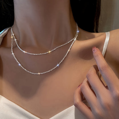 [Luxury Water Wave Chain Necklace] A New Creative Sparkling Starry Sky Lady'S Fashion Personality Necklace With A Light Luxury Niche Design Water Wave Chain.