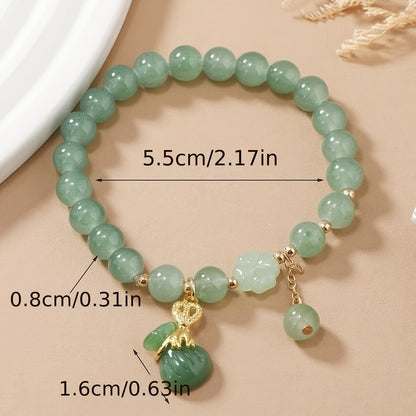 Lucky Money Bag Green Elegant Glass Bead Bracelet - Perfect for Daily Wear or as a Gift