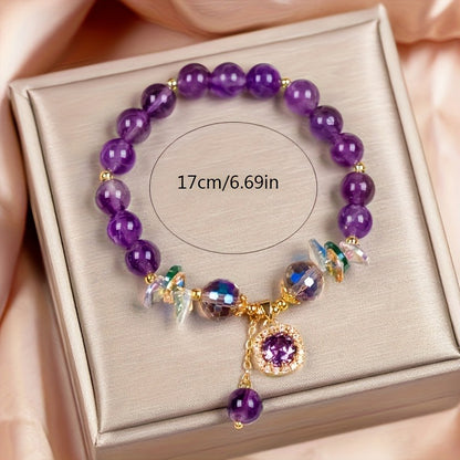 Vintage Elegant Amethyst Bead Bracelet Fashion Jewelry for Women, Ideal for Daily Wear And Gift-Giving