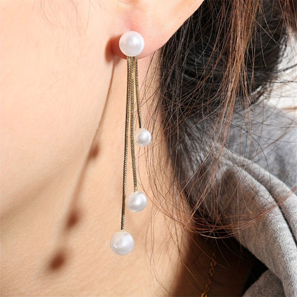 Elegant Long Tassel Imitation Pearl Earrings - Women's Gold Alloy Design, Suitable for Casual Wear or Special Occasions, Novelty Earrings