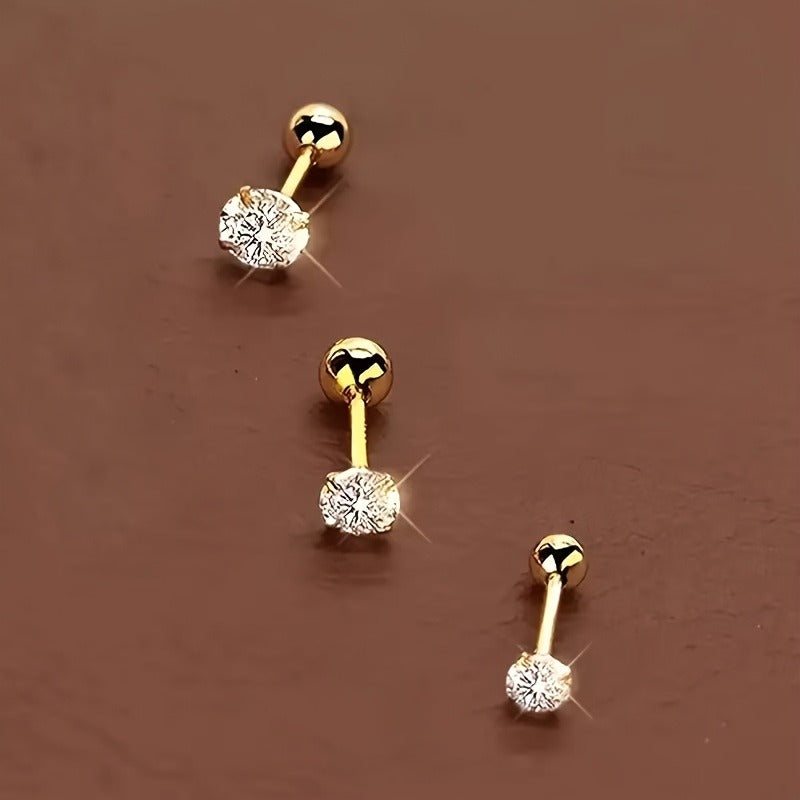 Elegant Mini Stud Earrings - Stainless Steel, Synthetic Cubic Zirconia, Hypoallergenic Cartilage Piercing Jewelry for Men, Ideal Christmas Gift