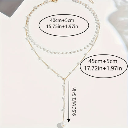 Versatile Y-Shape Necklace - Elegant Layered Faux Pearl Accents, Sexy Tassel Pendant, Iron Chain, No Plating - Daily Wear & Parties