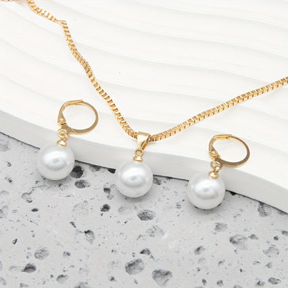 Elegant Faux Pearl Jewelry Set - Matching Necklace, Earrings & Ring for Women, Perfect for Birthdays, Christmas & Special Occasions, Ideal Gift for Family & Friends, Birthdays Gift|Classy Accessory|Durable Alloy, Pearl Jewelry Set