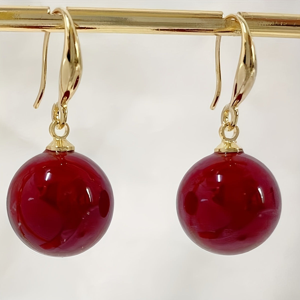Elegant Red Ball Dangle Earrings - Chic, Simple Design, Perfect for Casual Attire, Gifting, All Seasons